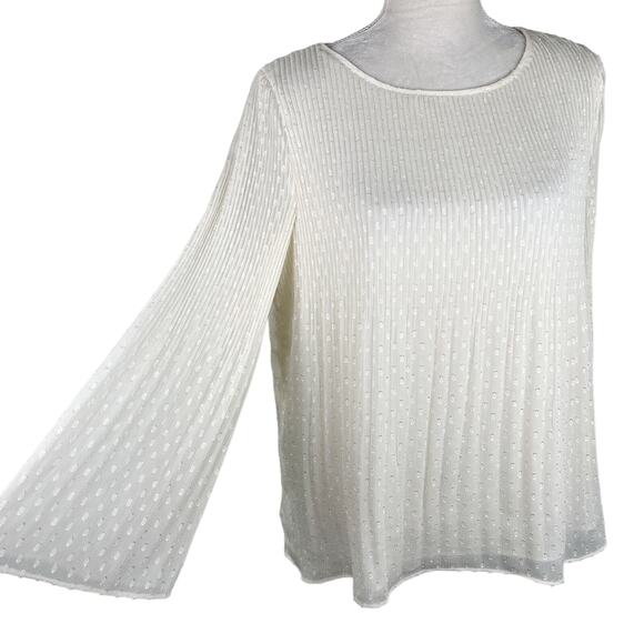 Max Studio Top Ivory Large Pleated Sheer Sleeves Lined Bodice New - Picture 3 of 13